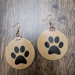 HAND CRAFTED Dog Mom Paw Print Wooden Dangle Earrings